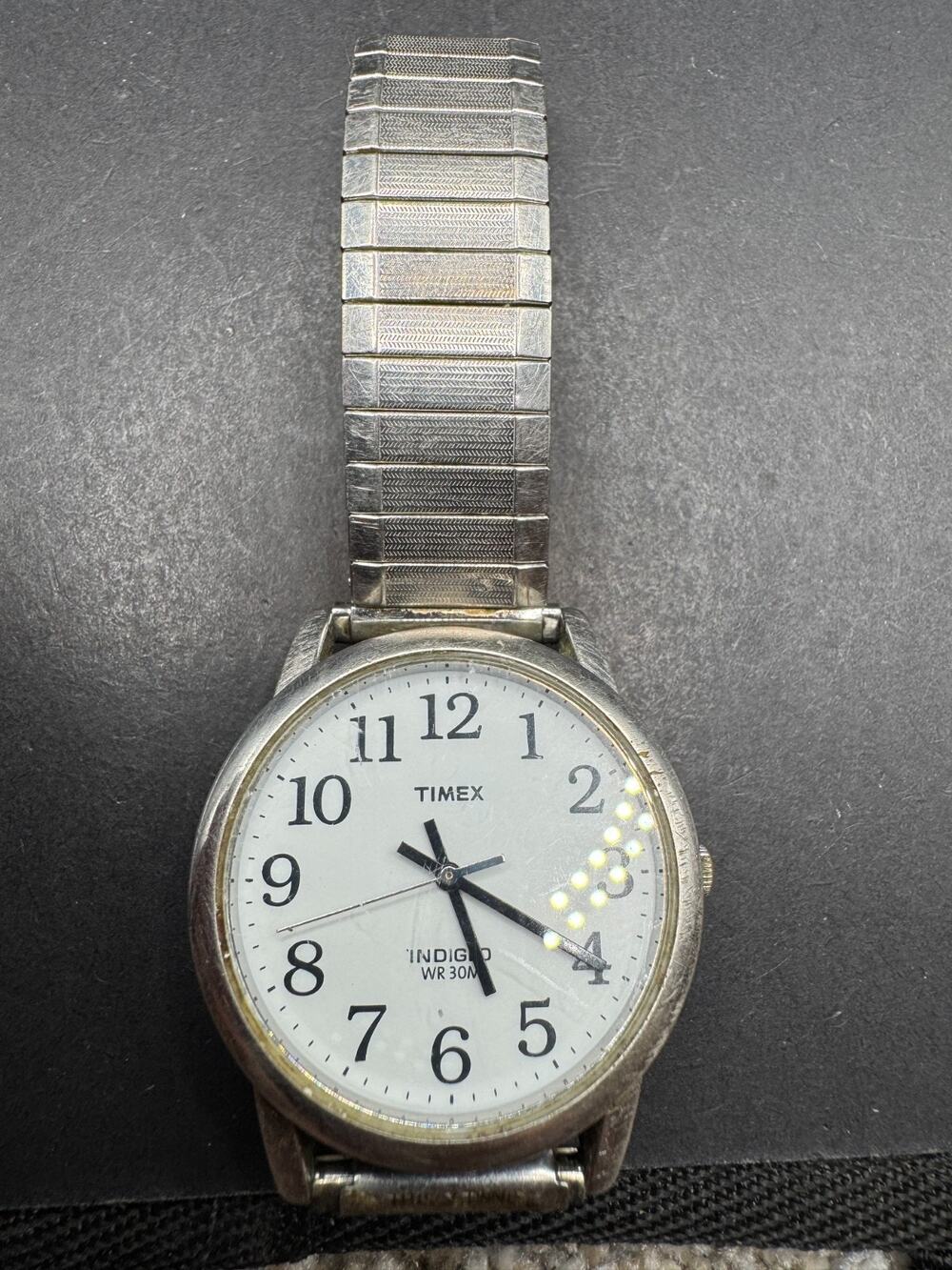 VINTAGE Timex Men's Easy Reader Expansion Indiglo Watch Silver Tone 35mm Working